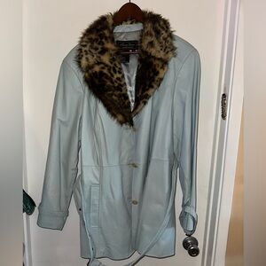 Leather Jacket (belted) w/Faux Fur Collar - size 2X